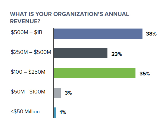 bar graph showing 96% annual revenues above $100,000,000